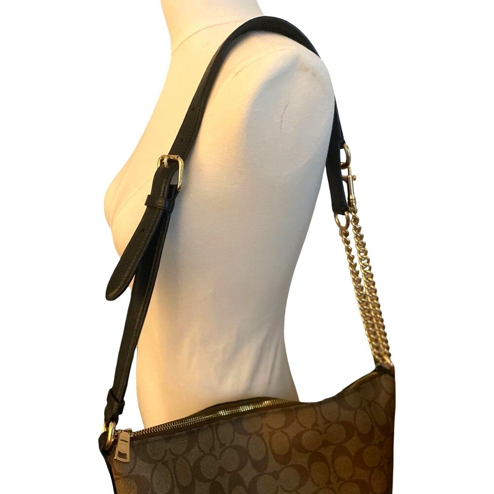 Coach Paxton Duffle Bag Signature Canvas Crossbody Shoulder Gold Chain Leather - Picture 7 of 16